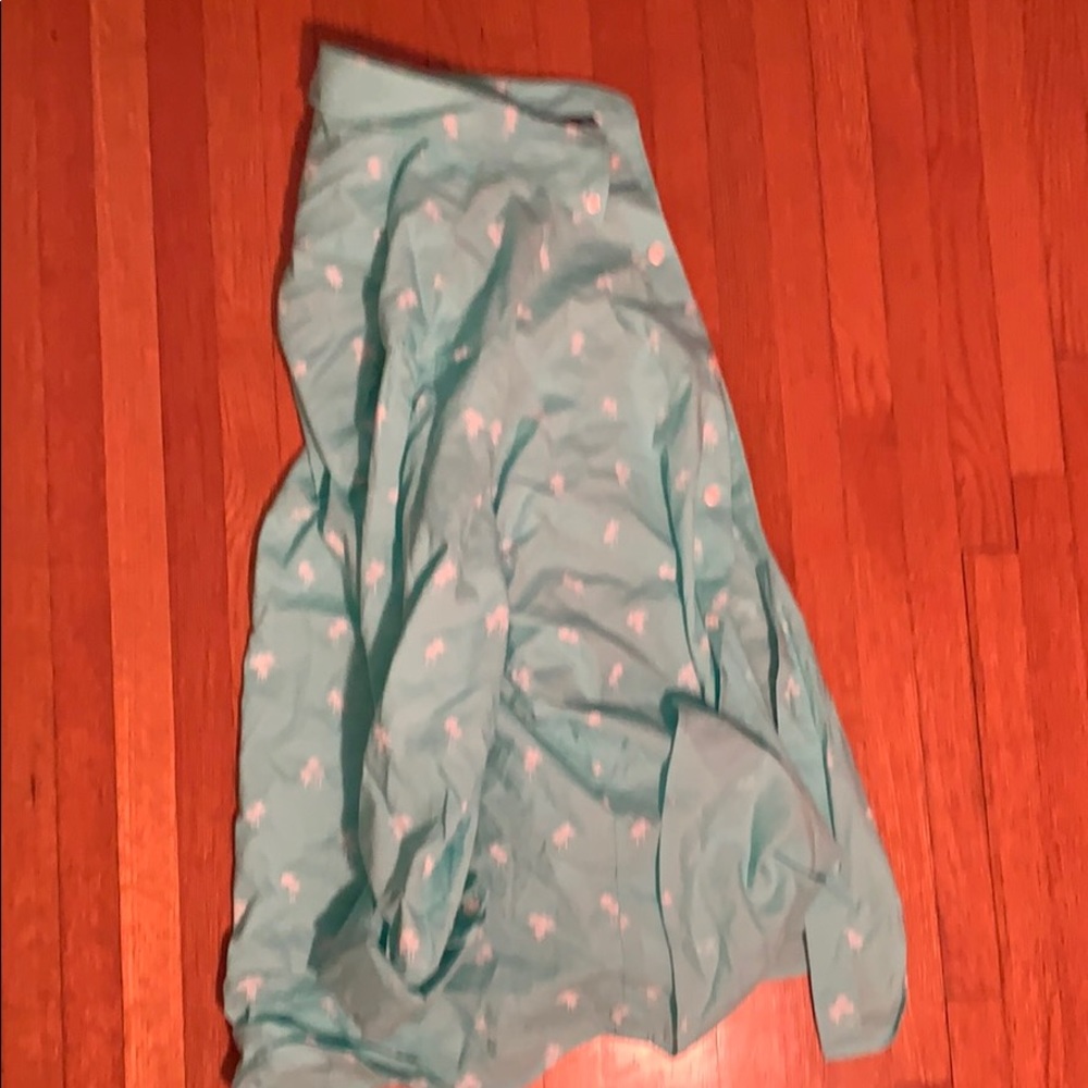 American Eagle Teal Blue Palm Tree Button Up
